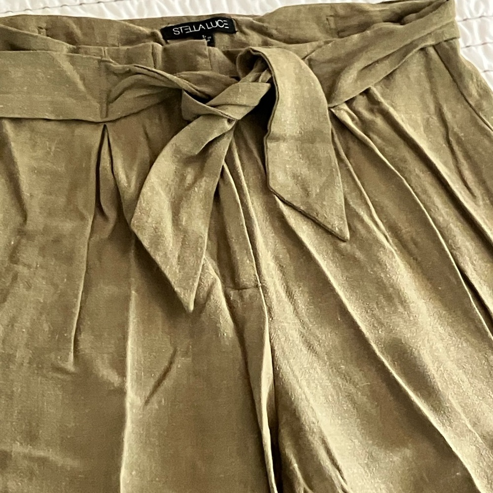 Stella Luce Khaki Tie-Waist wide leg cropped Trousers